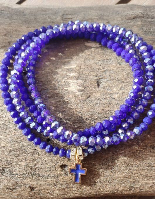 Bracelet 2-en-1 Bleu Croix