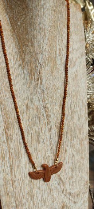 Collier Aigle Perles Marron