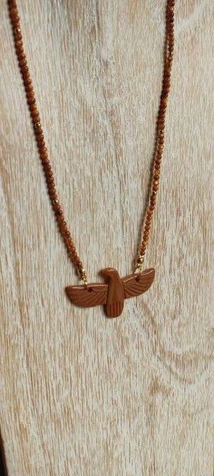 Collier Aigle Perles Marron